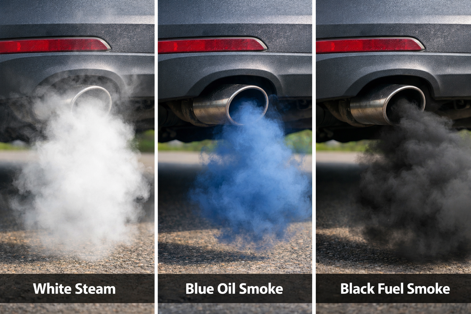 Arac egzoz borusundan cikan farkli renklerdeki duman cesitleri